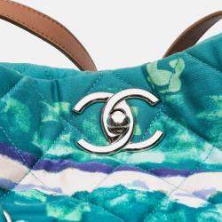 Pre Owned Chanel Blue CC Quilted Nylon Graffiti Watercolour Shopping Tote