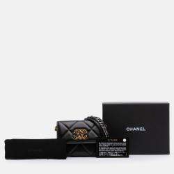 Pre Owned Chanel Black Lambskin 19 Flap Coin Purse With Chain