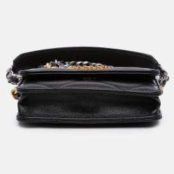Pre Owned Chanel Black Lambskin 19 Flap Coin Purse With Chain