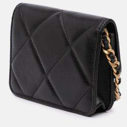 Pre Owned Chanel Black Lambskin 19 Flap Coin Purse With Chain