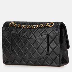 Pre Owned Chanel Black Medium Classic Lambskin Double Flap