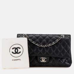 Pre Owned Chanel Black Medium Classic Caviar Double Flap