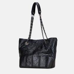 Pre Owned Chanel Black Distressed Calfskin Shopping In Moscow Tote