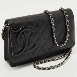 مملوكة مسبقًا Chanel Black Quilted Leather Cambon Ligne Wallet on Chain