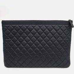 Pre Owned Chanel Boy Black Caviar Leather Large Clutch