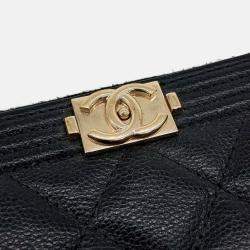 Pre Owned Chanel Boy Black Caviar Leather Large Clutch