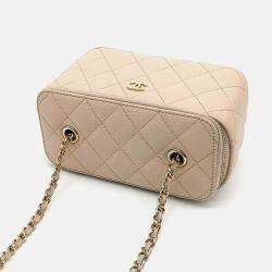 Pre Owned Chanel Beige Leather Chanel Caviar Small Vanity Crossbody Bag