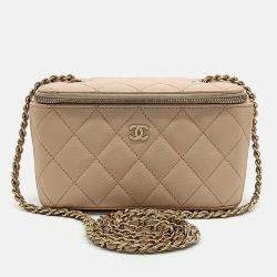 Pre Owned Chanel Beige Leather Chanel Caviar Small Vanity Crossbody Bag