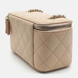 Pre Owned Chanel Beige Leather Chanel Caviar Small Vanity Crossbody Bag
