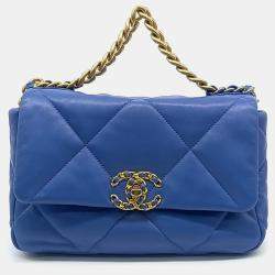 Pre Owned Chanel Blue Leather Chanel 19 Flap Bag Small