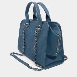 Pre Owned Chanel Caviar Blue Tote and Shoulder Bag