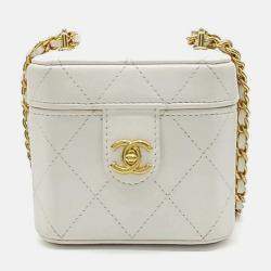 Pre Owned Chanel White Leather Vanity Mini Crossbody Bag