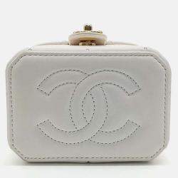 Pre Owned Chanel White Leather Vanity Mini Crossbody Bag