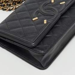 Pre Owned محفظة شانيه سلاسل بحزام سي سي جلد أكافيار مبطن أسود