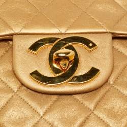Pre Owned حقيبة شانيل فينتدج كلاسيك جلد ذهبي مبطن بقلاب