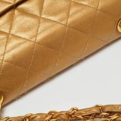 Pre Owned حقيبة شانيل فينتدج كلاسيك جلد ذهبي مبطن بقلاب
