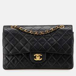 Pre Owned Chanel Black Medium Classic Lambskin Double Flap