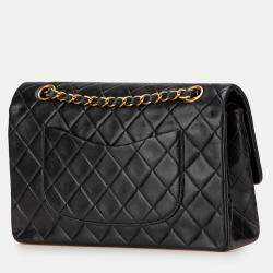 Pre Owned Chanel Black Medium Classic Lambskin Double Flap