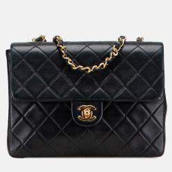 Pre Owned Chanel Black Mini Square Quilted Lambskin Single Flap