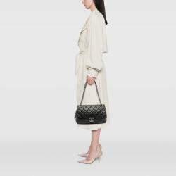 Pre Owned Chanel Black Jumbo Quilted Aged Calfskin Portobello Flap