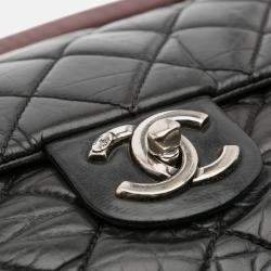 Pre Owned Chanel Black Jumbo Quilted Aged Calfskin Portobello Flap