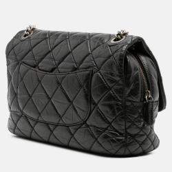 Pre Owned Chanel Black Jumbo Quilted Aged Calfskin Portobello Flap