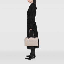 Pre Owned Chanel Cream CC Quilted Lambskin Zip Shoulder Bag