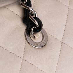 Pre Owned Chanel Cream CC Quilted Lambskin Zip Shoulder Bag