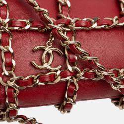 Pre Owned Chanel Red Lambskin Tech Me Out Clutch With Chain