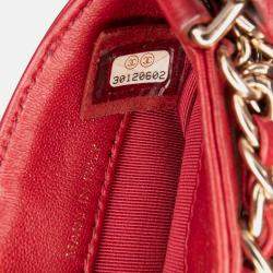 Pre Owned Chanel Red Lambskin Tech Me Out Clutch With Chain