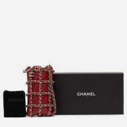 Pre Owned Chanel Red Lambskin Tech Me Out Clutch With Chain
