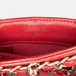 Pre Owned Chanel Red Lambskin Tech Me Out Clutch With Chain