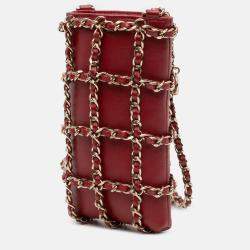 Pre Owned Chanel Red Lambskin Tech Me Out Clutch With Chain