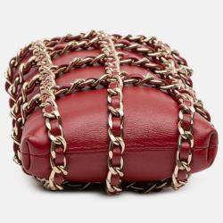 Pre Owned Chanel Red Lambskin Tech Me Out Clutch With Chain