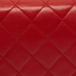 Pre Owned Chanel Red Quilted Leather Boy Flap Wallet On Chain