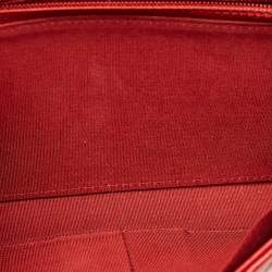 Pre Owned Chanel Red Quilted Leather Boy Flap Wallet On Chain