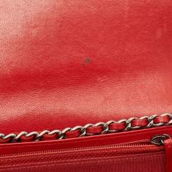 Pre Owned Chanel Red Quilted Leather Boy Flap Wallet On Chain
