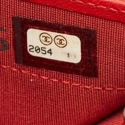 Pre Owned Chanel Red Quilted Leather Boy Flap Wallet On Chain