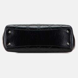 Pre Owned حقيبة يد شانيل أسود ثنائي اللون جلد عجل مبطن صغير مطلي لامع