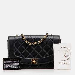 Pre Owned Chanel Black Medium Lambskin Diana Flap