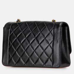 Pre Owned Chanel Black Medium Lambskin Diana Flap