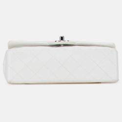 Pre Owned Chanel White Small Classic Lambskin Double Flap