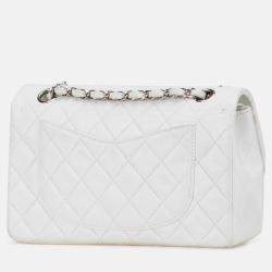 Pre Owned Chanel White Small Classic Lambskin Double Flap