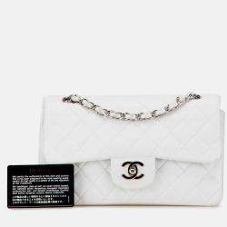 Pre Owned Chanel White Small Classic Lambskin Double Flap