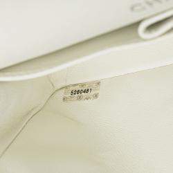 Pre Owned Chanel White Small Classic Lambskin Double Flap