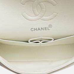 Pre Owned Chanel White Small Classic Lambskin Double Flap