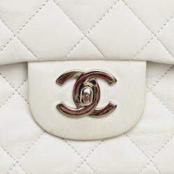 Pre Owned Chanel White Small Classic Lambskin Double Flap