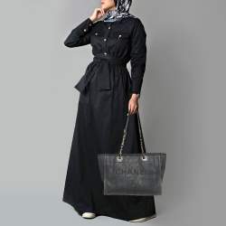 Pre Owned Chanel Black Fabric and Straw Medium Deauville Tote