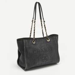 Pre Owned Chanel Black Fabric and Straw Medium Deauville Tote