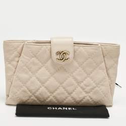 Pre Owned Chanel Light Pink Quilted Aged Leather Coco Pleats Clutch